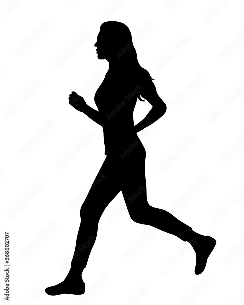 Running woman silhouette isolated on white background. Sports and healthy lifestyle. Vector illustration