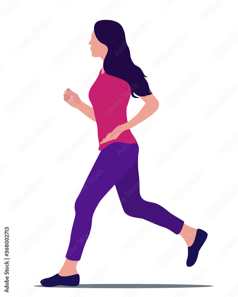 Vector illustration of running woman, isolated on white background. Sports and healthy lifestyle