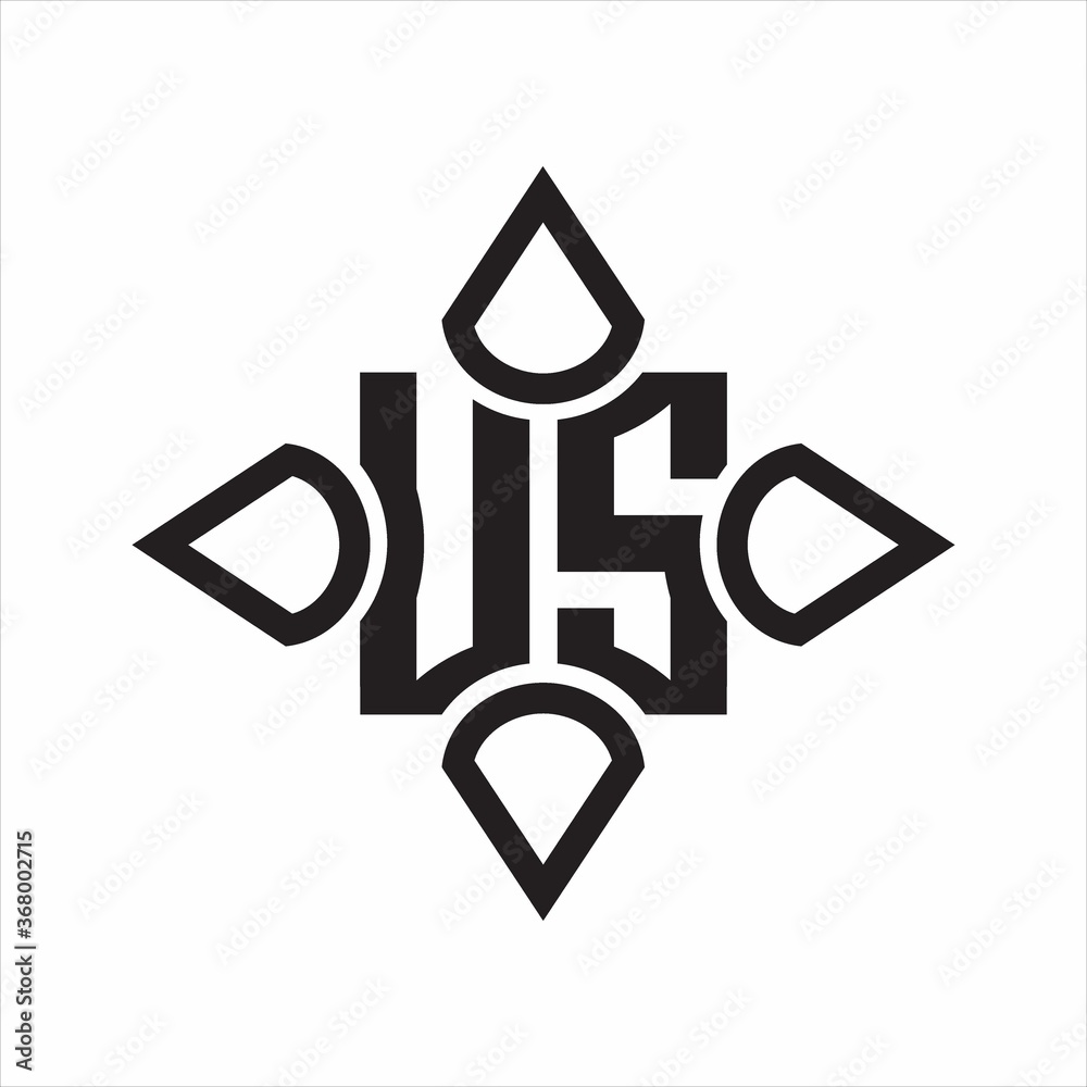 US Logo monogram with four cone rounded by the shape design template on white background US Logo monogram with four cone rounded by the shape design template on white background