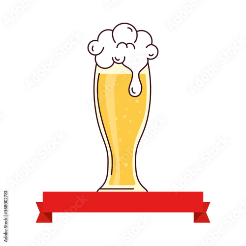 glass of beer with ribbon decoration on white background vector illustration design