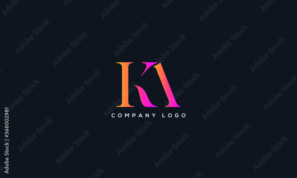 Abstract creative minimal and unique alphabet letter icon logo KA - obrazy, fototapety, plakaty 