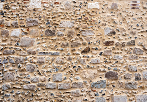 closeup of medieval masonry in old wall