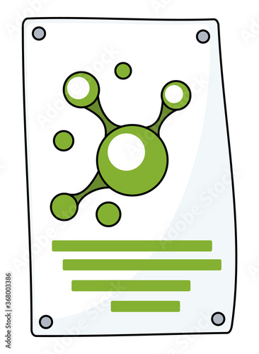 White piece of paper web icon. Poster with molecula, chemical info, nailed from four sides. Vector illustration of cartoon whatman with drawing plan, list, announcement, text, image, information