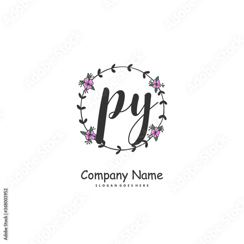 P Y PY Initial handwriting and signature logo design with circle. Beautiful design handwritten logo for fashion, team, wedding, luxury logo.