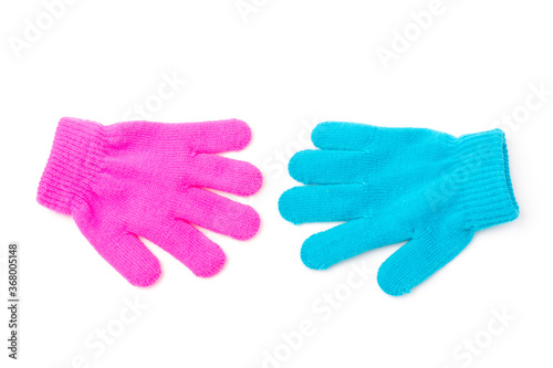 Child brighte gloves isolated on white background.