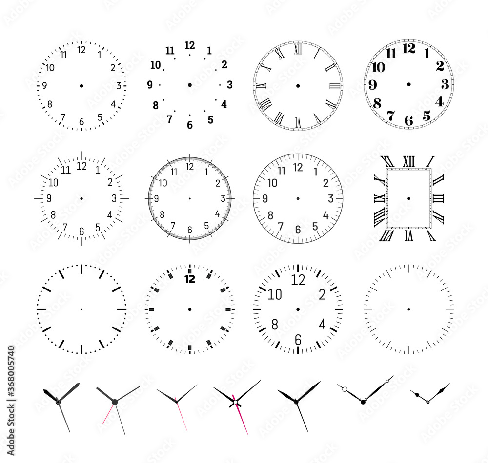 Set of round clock faces. Template for wall clock and wrist watch dials