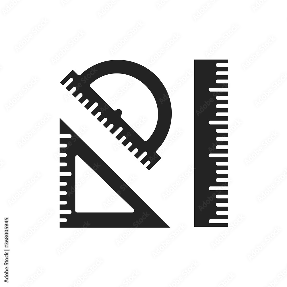 Rulers black glyph icon. Measuring tools: ruler, triangle, protractor. Correct form and sizes. School, office supplies. Sign for web page, mobile app, banner, social media