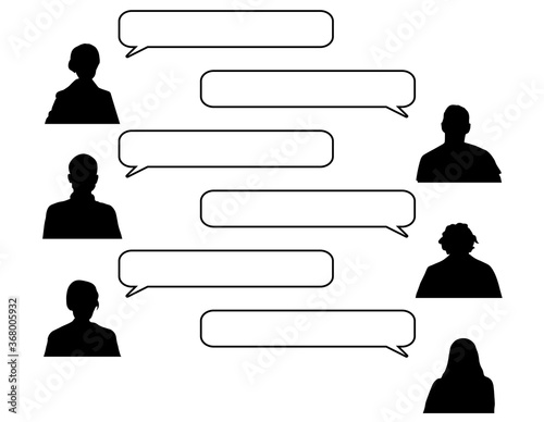 People Chatting. Icons of silhouettes of people with speech bubbles. Vector illustration.