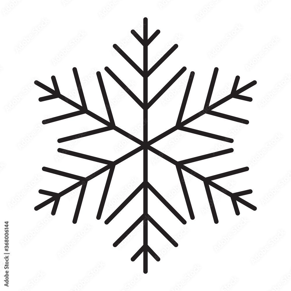Black vector snowflake isolated on white background. Simple snowflake icon. Vector illustration for Christmas and New Year