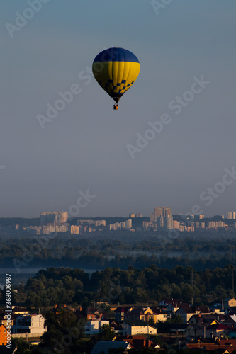 balloon on the city in the morning