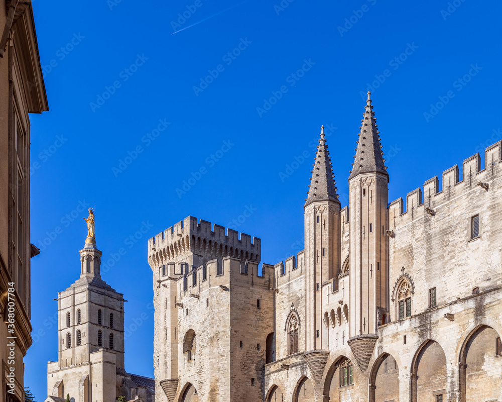 View of Avignon cathedral (Cathedral of Our Lady of Doms) and Palace of the Popes in Avignon, France View of Avignon cathedral (Cathedral of Our Lady of Doms) and Palace of the Popes in Avignon, France