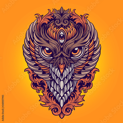 King Owl Colorful Ornaments Illustrations for character merchandise clothing line and merchandise your brand's company photo