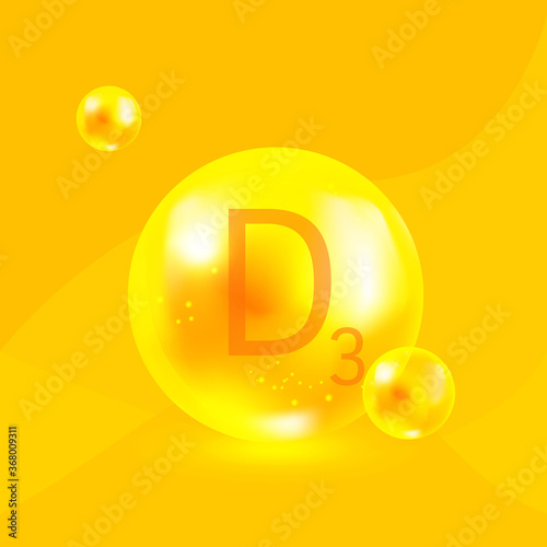 Vitamin D3, yellow shing capsule. Vector.
