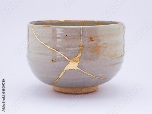 Japanese Kintsugi bowl restored with real gold