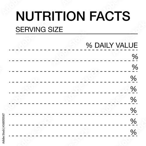 Nutrition Facts blank form. Daily value ingredient.Nutrition Facts Vector. Blank, Template.