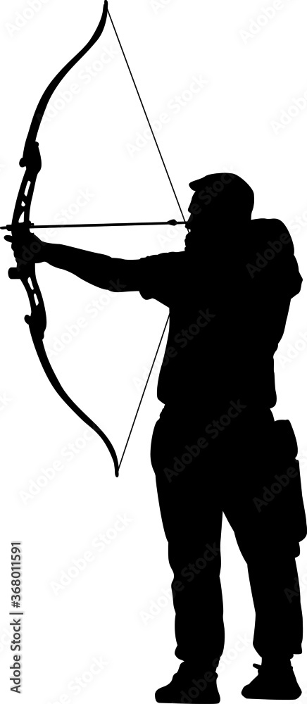 Silhouette of a man aiming with a bare bow