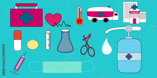Flat vector illustration icon medical set. Health care icon set.