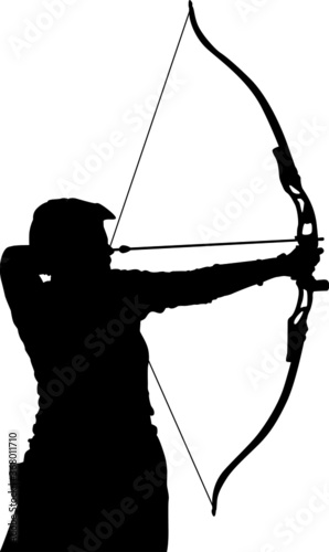 Silhouette of a female archer aiming with a bare bow