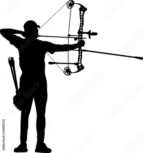 Silhouette of a male archer aiming with a compound bow