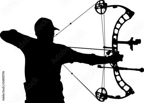 Photo Silhouette of a male archer aiming with a compound bow