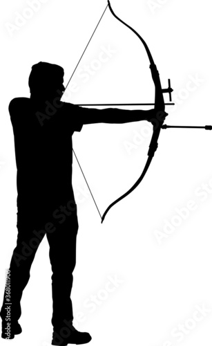 Male archer aiming with a recurve bow