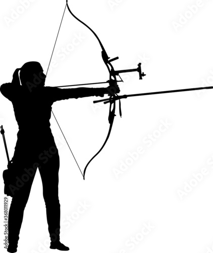 Female archer aiming with a recurve bow