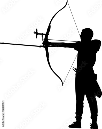 Silhouette of a teenage archer aiming with a recurve bow