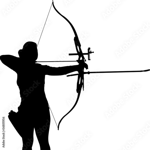 Female archer aiming with a recurve bow