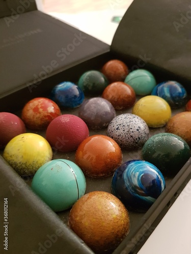 Artisanal colorful handpainted chocolate pralines