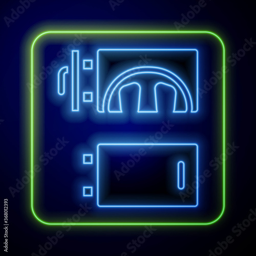 Glowing neon Crematorium icon isolated on blue background. Vector.