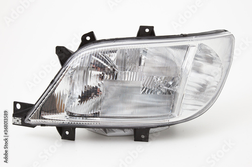 car spare part headlights on white background