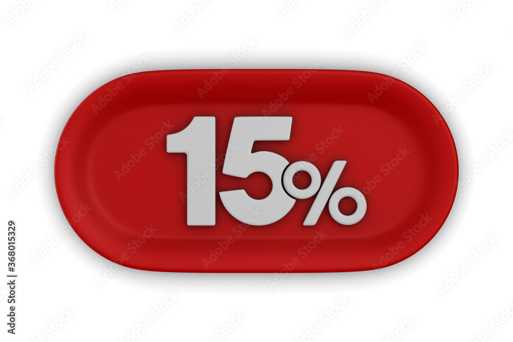 Button with fifteen percent on white background. Isolated 3D illustration Button with fifteen percent on white background. Isolated 3D illustration