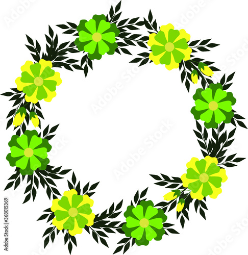 A wreath of green branches  yellow and green flowers