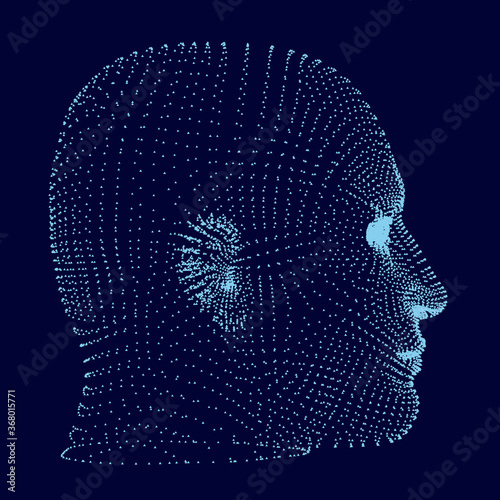 A man head made up of many particles. Side view. Human head projection. Vector illustration
