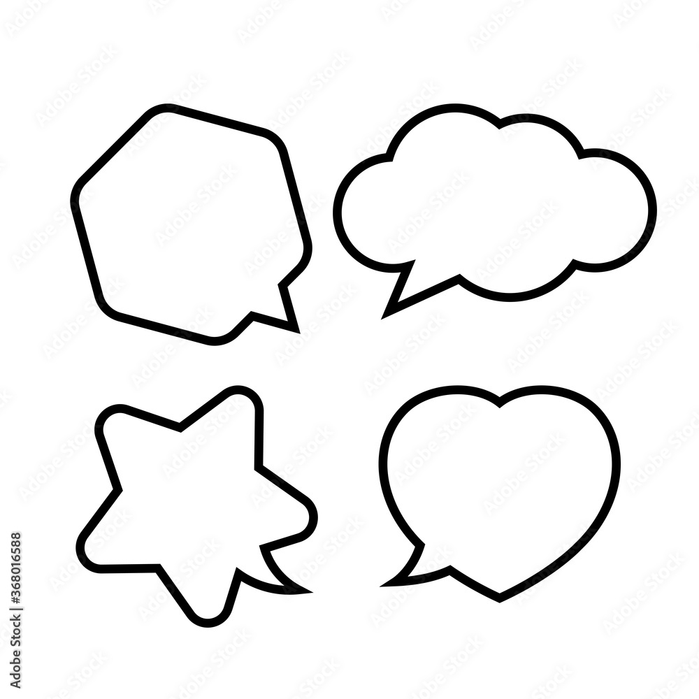 star shaped speech bubble, heart shaped speech bubble, hexagon speech bubble, cloud speech bubble, geometry balloon black isolated on white for copy space star shaped speech bubble, heart shaped speech bubble, hexagon speech bubble, cloud speech bubble, geometry balloon black isolated on white for copy space