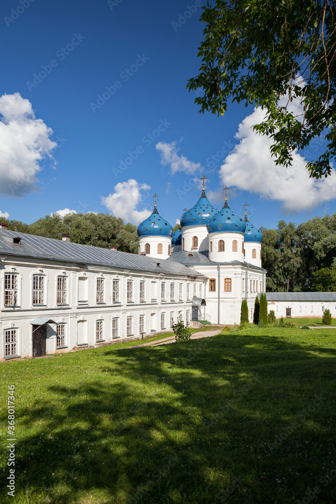 St. George's (Yuriev) Monastery, Veliky Novgorod, Russia - Holy Cross Cathedral of St. George's Monastery, Yurievo village, outskirts of Veliky Novgorod. UNESCO world heritage site.