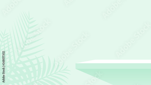 wood plank shelf on wall green pastel soft color, modern shelf for display show on space wall room, cute and chic counter desk panel for decoration, empty table top panel green, background copy space