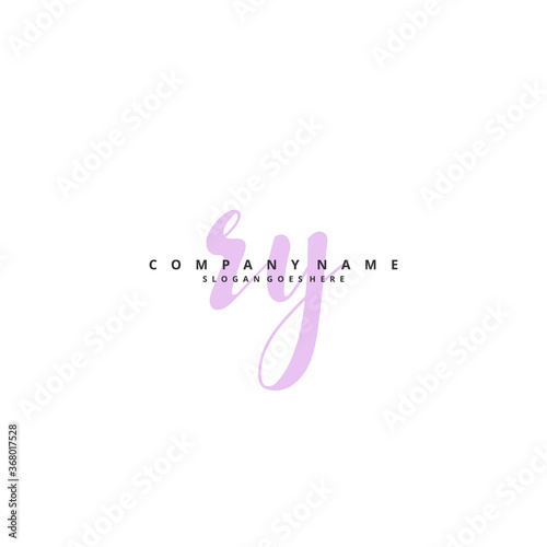 R Y RY Initial handwriting and signature logo design with circle. Beautiful design handwritten logo for fashion, team, wedding, luxury logo.