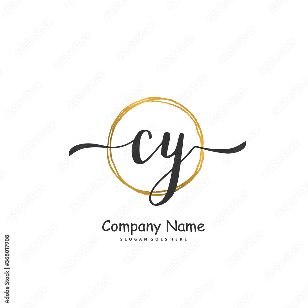 C Y CY Initial handwriting and signature logo design with circle. Beautiful design handwritten logo for fashion, team, wedding, luxury logo.