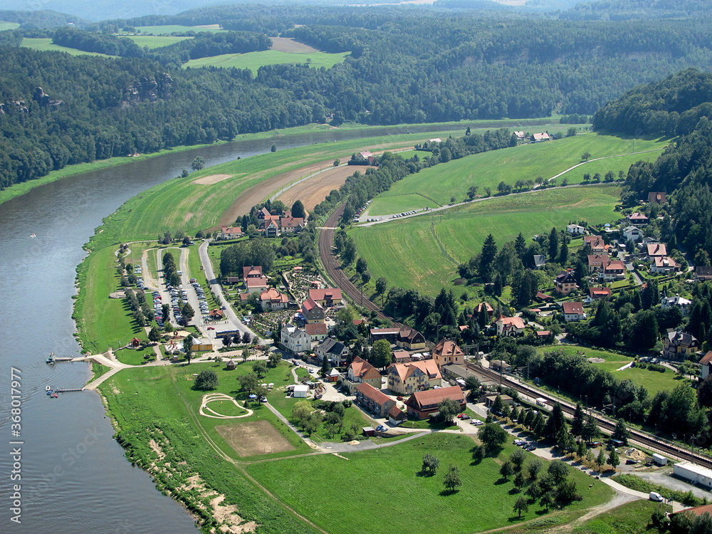 View over the Elbtal and the Elbe from the Bastei in the Saxon Switzerland, Germany