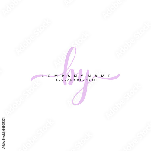 B Y BY Initial handwriting and signature logo design with circle. Beautiful design handwritten logo for fashion, team, wedding, luxury logo. © D'Graphic Studio