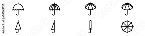 Set of line icons representing umbrella. Simple open or folded umbrellas. Vector Illustration