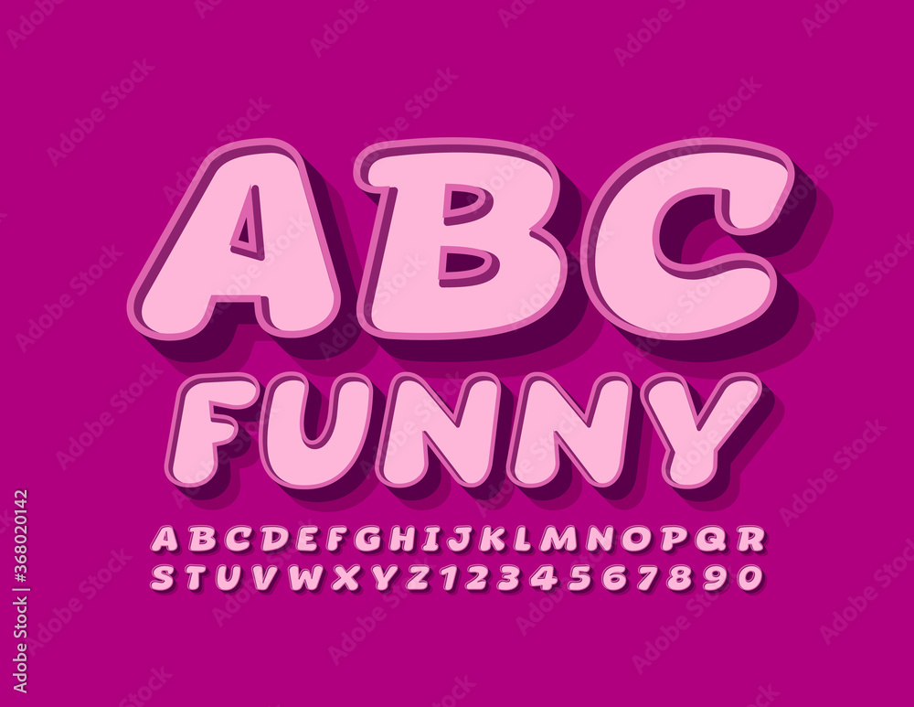 Vector Funny Alphabet. Bright Modern Font. 3D comic Letters and Numbers for Kids