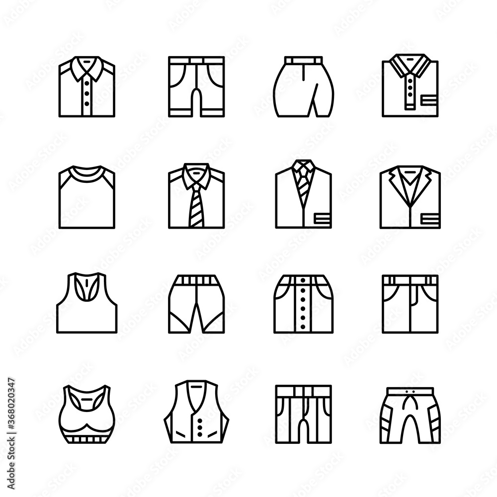 Set of line art clothes editable stroke icons Set of line art clothes editable stroke icons