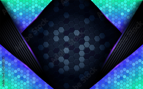 Modern dark abstract background with shinny blue tosca composition. Graphic design element.