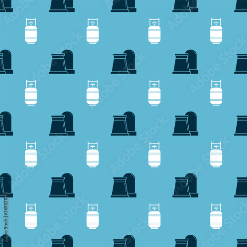 Set Oil and gas industrial factory building and Propane gas tank on seamless pattern. Vector.