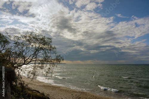 Sea storm, the autumn sea. The huge waves of the sea.