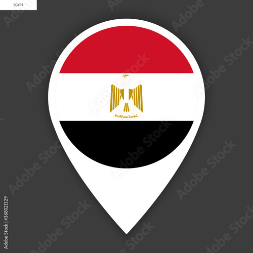 Egypt marker icon with shadow on dark grey background. Egypt pin icon isolated on barely dark background.
