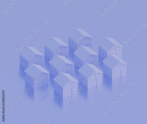 Small violet houses  futuristic town block abstract representation  street  quarter. 3d illustration