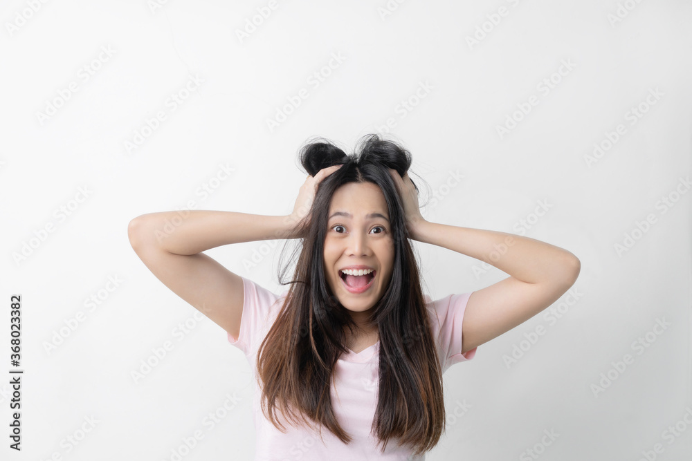 Beautiful asian woman, she is feeling chaotic. Beautiful asian woman, she is feeling chaotic.